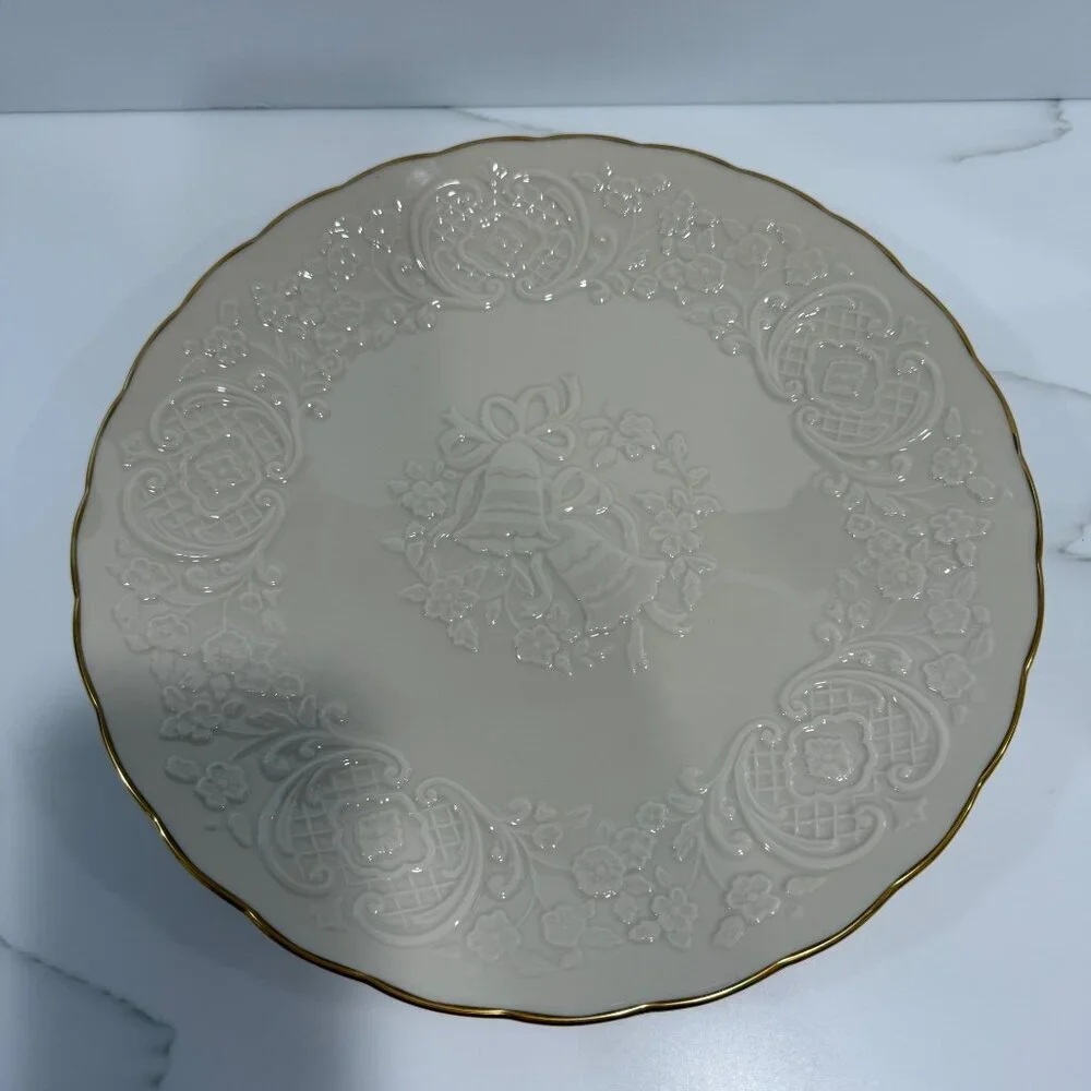 Lenox Wedding Promises Collection Marriage Plate Embossed Floral Bells Gold Trim